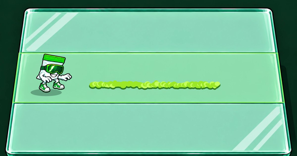 The $BAG glass table with a line of green powder along the middle row